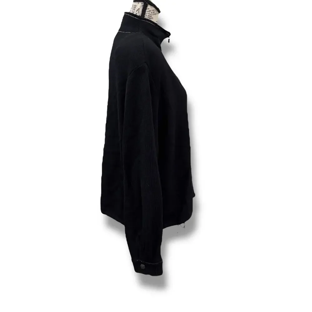 Vintage St John Sport Size L XL Black Knit Crystal Embellished Bomber Jacket